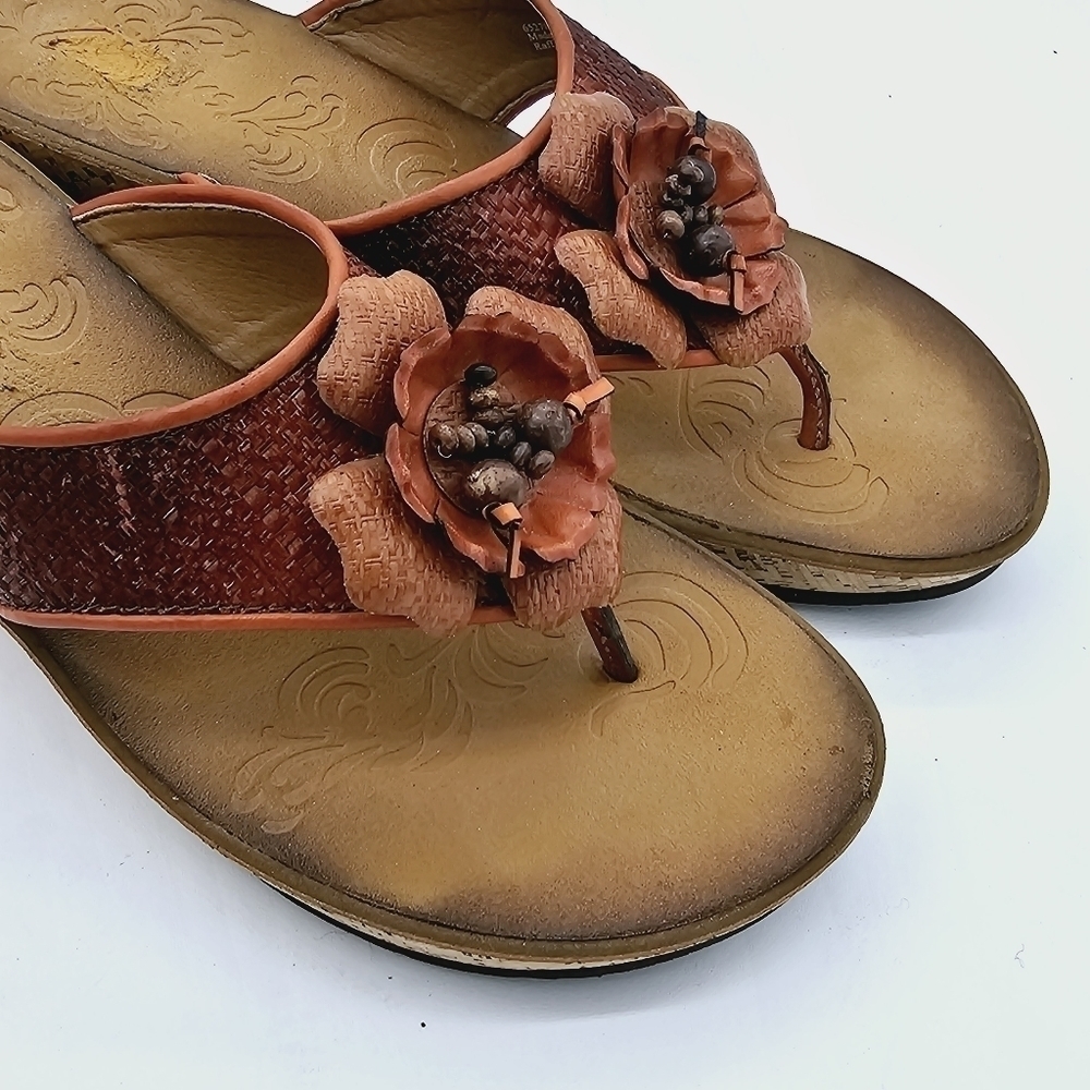 Clarks Brown Raffia Flower Mimmey Claire Cork Wedge Slide Thong Sandals Size 8M - Picture 5 of 11